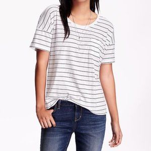 Old Navy Boyfriend White+Black Striped Tee Size S